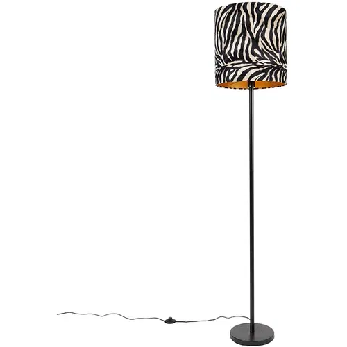 QAZQA Sodobna talna svetilka črna tkanina senčnik zebra 40 cm - Simplo