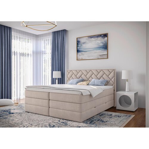 MID.YOU POSTELJA BOXSPRING 180 cm x 200 cm , tekstil, leseni material bež Cene