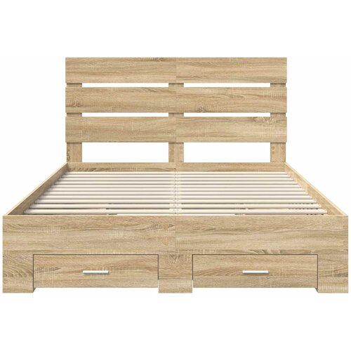  Krevetna konstrukcija s ladicama Sonoma hrast 150 x 200 cm Smeđa 203 x 153 x 100 cm Slike