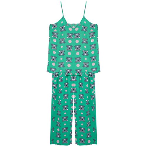 Trendyol Curve Mint Koala Patterned Woven Pajama Set Slike