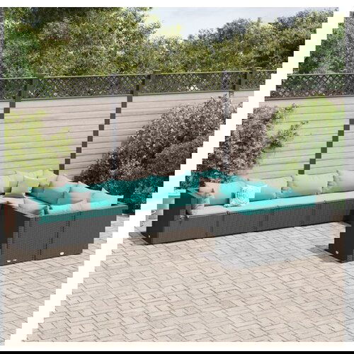 vidaXL Vrtna garnitura - 9-dijelni set vrtnih sofa s jastucima crni od poliratana - Crna i plava 4x kutna + 5x srednja 1 Cene