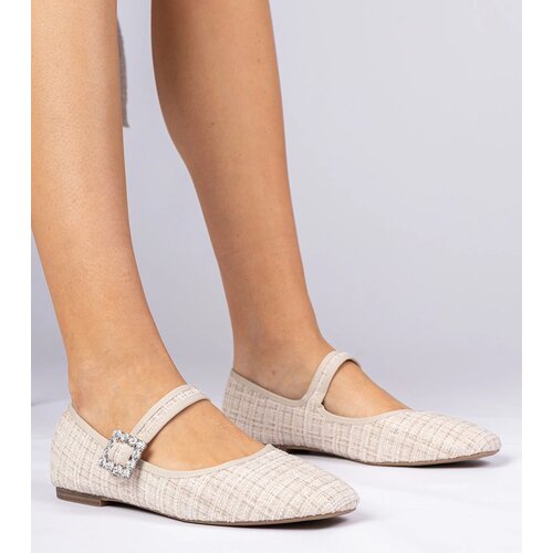 Gemre Beige Women&amp;#039;s Ballet Flats with Buckle and Crystals Piona Slike