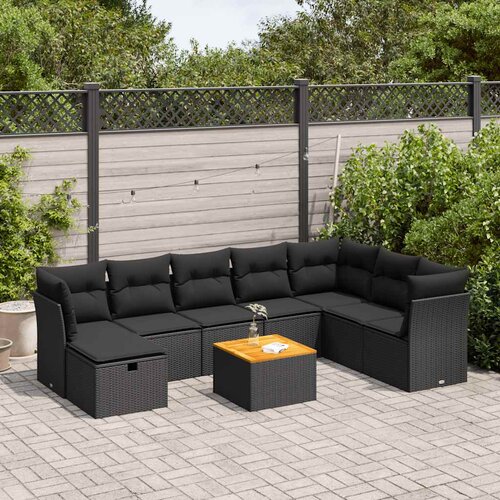 VidaXL 9-dijelni set vrtnih sofa s jastucima crni od poliratana Slike