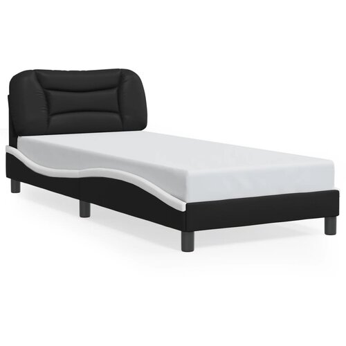 Maison Chic Posteljni okvir - Enojna postelja - Postelja za odrasle z vzglavjem črn in bel 80x200 cm umetno usnje-J9498, (21764400) Slike