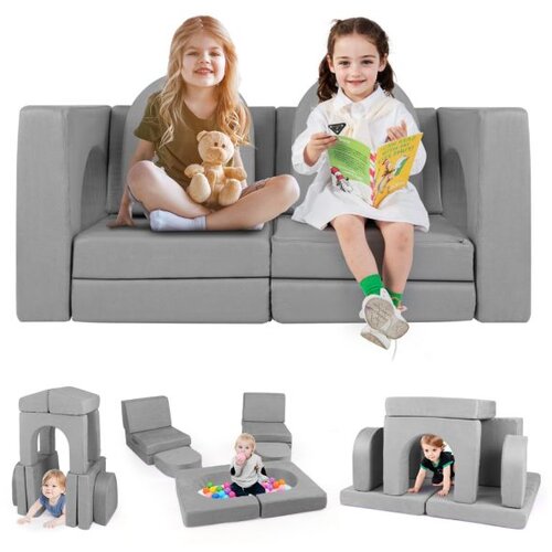 Dječji sjedeći set 8-dijelni, igraća sofa od pjenastih kocki, siva Cijene