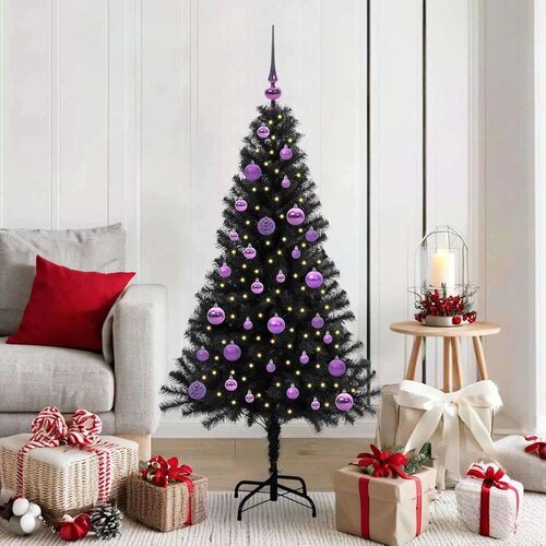 vidaXL Božično drevo med 150 LED z stojalom Črna 150 cm PVC Cene
