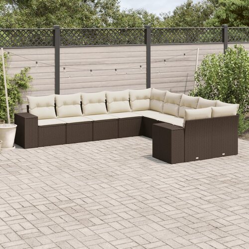 VidaXL 10-dijelni set vrtnih sofa od poliratana s jastucima smeđi Slike