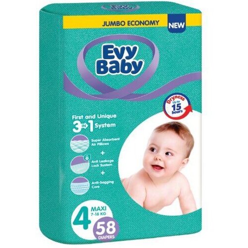 Evy Baby pelene jumbo 4 maxi 8-18kg 58kom 3 u 1 ( A054569 ) Slike