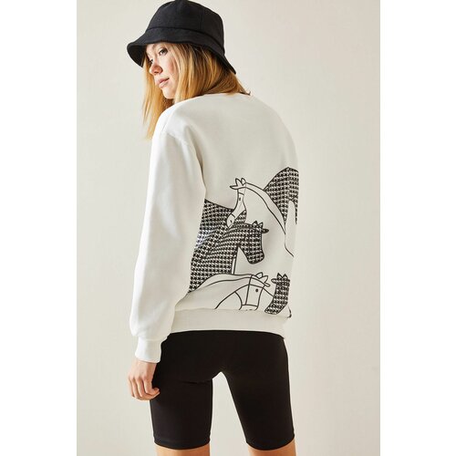 XHAN White With Embroidery on the Back, Crew Neck Sweatshirt Slike