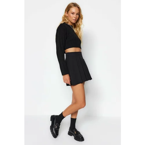 Trendyol Black Pleated Woven Shorts Skirt