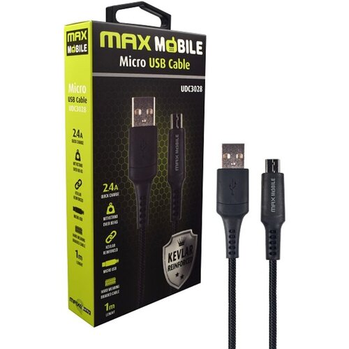 Maxmob data kabel micro usb udc3028 kevlar black 2.4a qc 1m Cijene