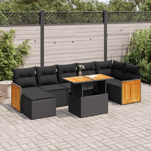 VidaXL 7-dijelni set vrtnih sofa od poliratana s jastucima crni bagrem Slike