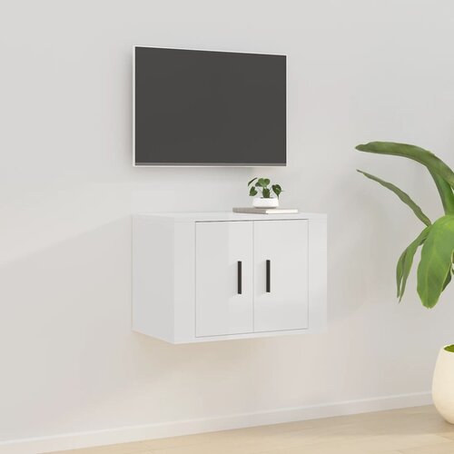 VidaXL Stenska TV omarica visok sijaj bela 57x34,5x40 cm Slike