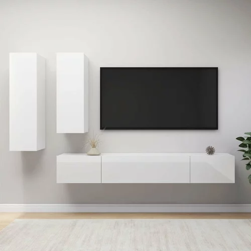  Komplet TV omaric 4-delni visok sijaj bela iverna plošča, (20913082)