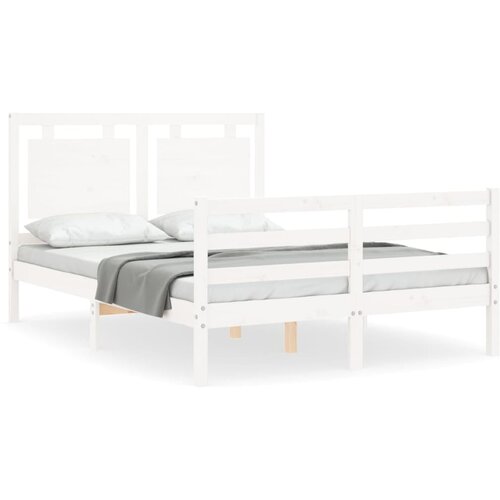 VidaXL Posteljni okvir z vzglavjem bel 4FT trden les, (20735016) Slike