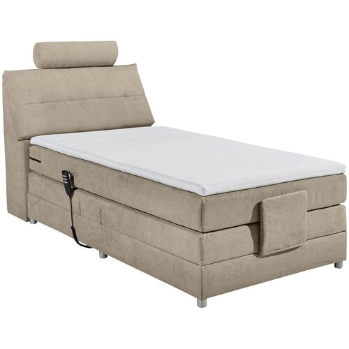 MID.YOU POSTELJA BOXSPRING 120 cm x 200 cm , tekstil, leseni material peščene barve Cene
