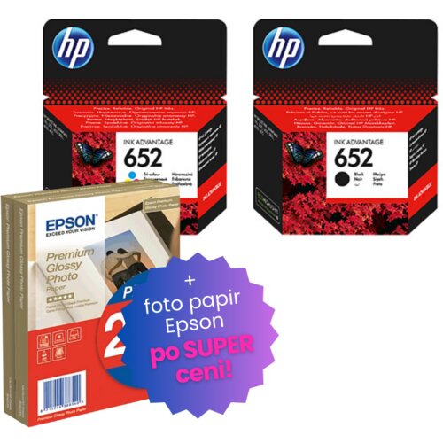 Epson Komplet kartuš HP nr.652 (BK + CMY), original + foto papir po SUPER ceni Cene