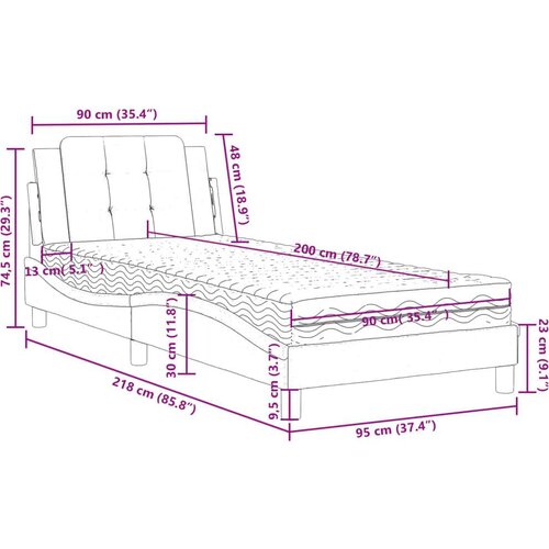  Krevet s madracem bijelo-crni 90 x 200 cm od umjetne kože Slike