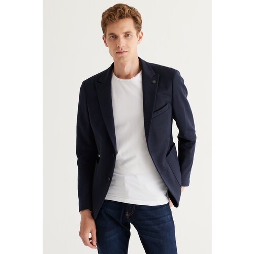 Altinyildiz classics Men's Navy Blue Slim Fit Slim Fit Swallow Collar Navy Blue Jacket Slike