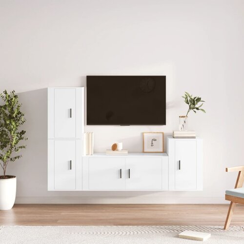 The Living Store Komplet TV omaric 4-delni visok sijaj bel inženirski les - Komplet TV Omaric, (21373825) Cene