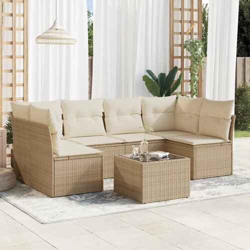 vidaXL 7-dijelni set vrtnih sofa od poliratana s jastucima bež Cijene