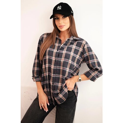 Kesi Włoski Women&amp;#039;s cotton checkered shirt with a longer back graphite Slike
