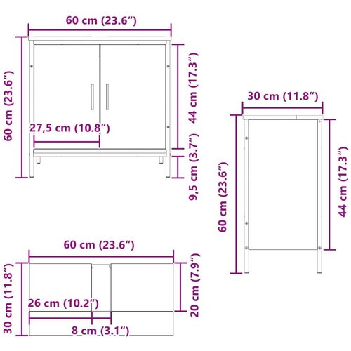Kabinet za Lavabo - Umivaonik u kupaonici Crni hrast 60x30x60 cm Konstruirano drvo Slike