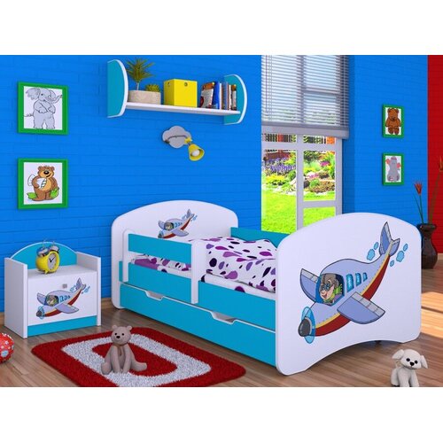 Happy_babies Dečiji krevet Avion 180x90cm, Sa fiokom, Plavo-beli Slike