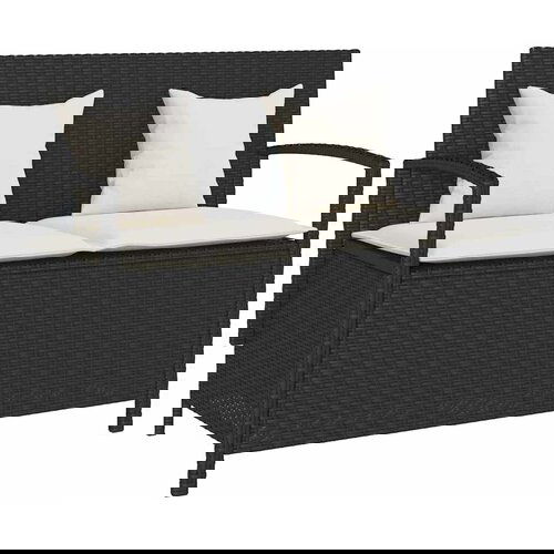 vidaXL Vrtna klop za shranjevanje z blazino Black Poly Rattan Cene
