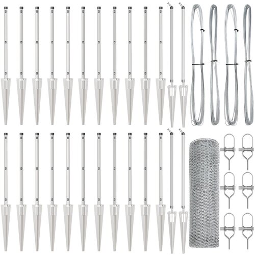 VidaXL heksagonalna ograja 0.5x50 m galvanizirano jeklo, ograjni stebri s konico 13 kos &amp;Oslash;32 mm 80 cm galvanizirano jeklo Slike