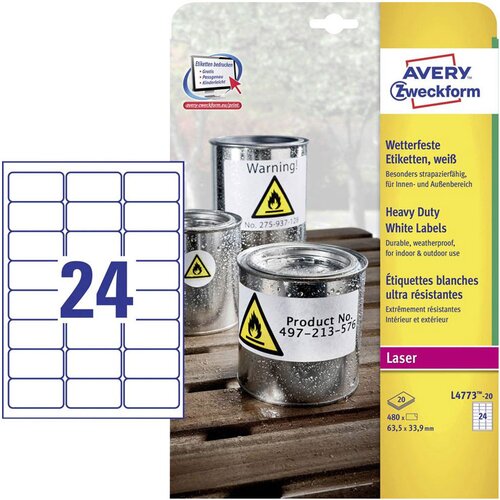Avery Zweckform etikete avery zweckform L4773-20, 63,5 x 33,9 mm, bele Slike