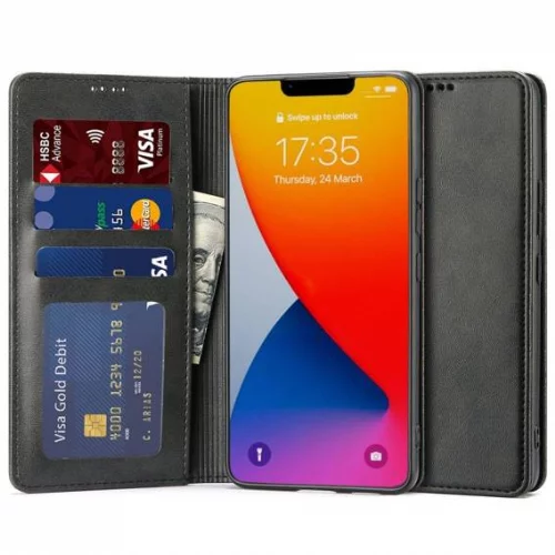 Onasi Wallet denarnica usnjena preklopna torbica iPhone 7 / 8 / SE 2020 - črna