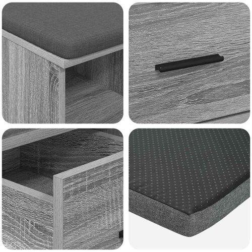  Klupa za hodnik s jastukom Siva Sonoma 60 x 38 x 46 cm Slike