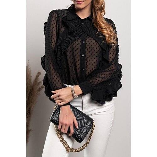 Fenzy Elegantna Bluza Od Prozirne Tkanine S Volanima Vendella, Crna Slike