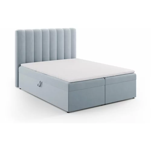 Milo Casa Svetlo modra boxspring postelja s prostorom za shranjevanje 160x200 cm Gina –