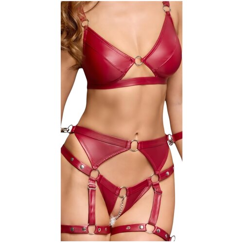 Cottelli Bondage - sjajni grudnjak set s rukavicama (crvena) Cene