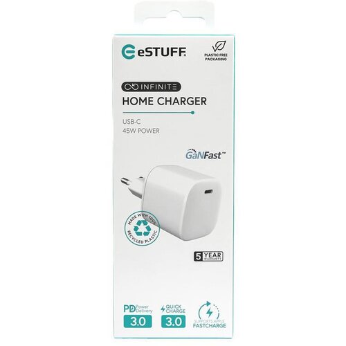 Estuff INFINITE polnilnik USB-C 45W GaN blister, bel, reciklirana plastika, odpr, (5000117628) Cene