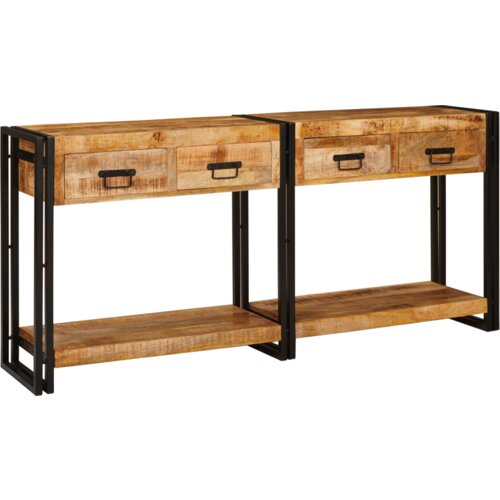 VidaXL Konzolne mizice 2 pcs Rjava 160 x 33 x 75 cm Trd grob mango les Slike