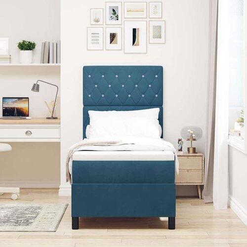 VidaXL Box Spring Krevet s Madracem &amp;amp; LED Tamnoplavi 80x200 cm Bar&amp;scaron;un Slike