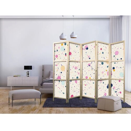  Japanski paravan - Dots - Spots and Splashes Multicolored - Cheerful Pattern on a Light Pink Background. 225x172 Cene