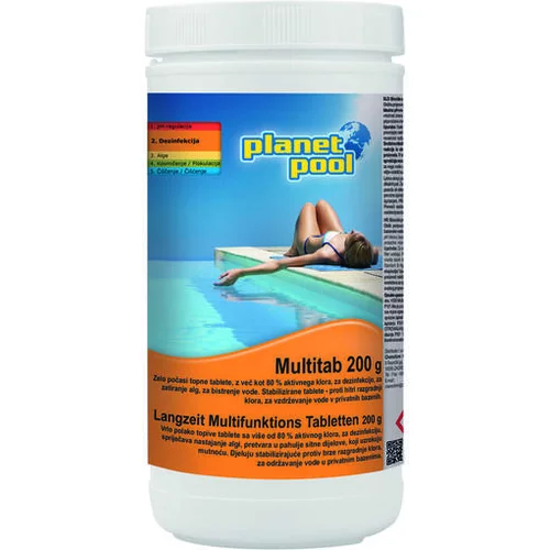 PLANET POOL Klorove tablete z algicidom in flokulantom Planet Pool Multitab (za dezinfekcijo, zatiranje alg, bistrenje bazenske vode, 1 kg/200 g)