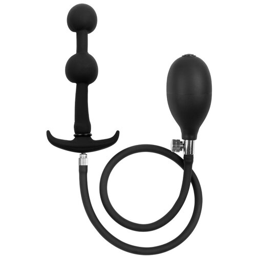 Rimba Latex Play Inflatable Anal Plug with Double Balloon and Pump Black Cene