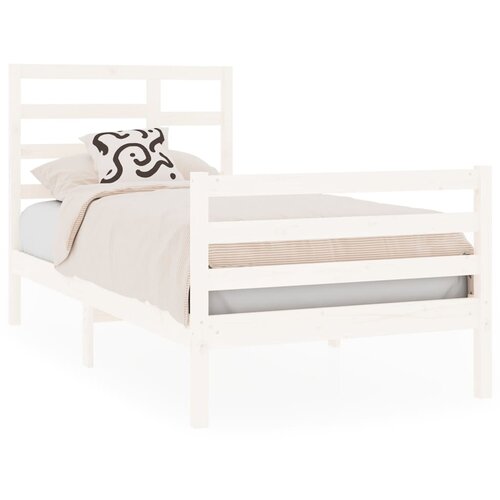 Maison Chic Posteljni okvir - Enojna postelja - Postelja za odrasle bel iz trdnega lesa 90x190 cm-J6356, (21760236) Slike