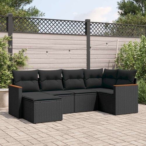  6-dijelni set vrtnih sofa s jastucima crni od poliratana Slike
