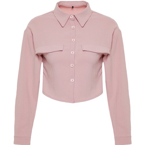 Trendyol Pink Pocket Detailed Crop Woven Shirt Slike