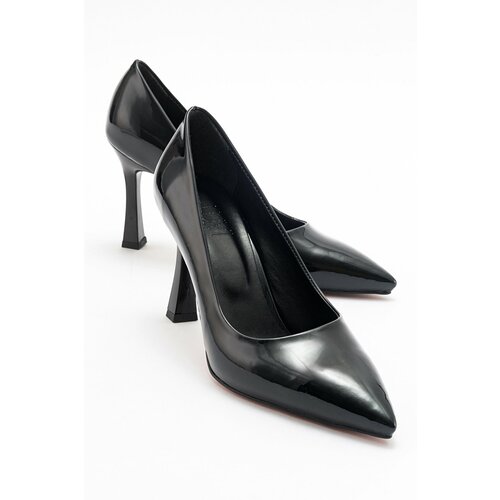 LuviShoes FOREST Women's Black Patent Leather Heeled Shoes Cene