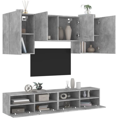  The Living Store Komplet TV omaric 5-delni betonsko siv inženirski les - Stenska TV Enota, (21555895) Cene