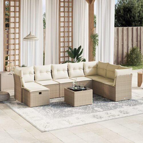 vidaXL 9-dijelni set vrtnih sofa s jastucima bež od poliratana Cijene
