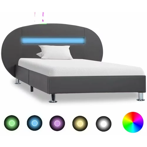  kreveta s LED svjetlima od umjetne kože sivi 90 x 200 cm
