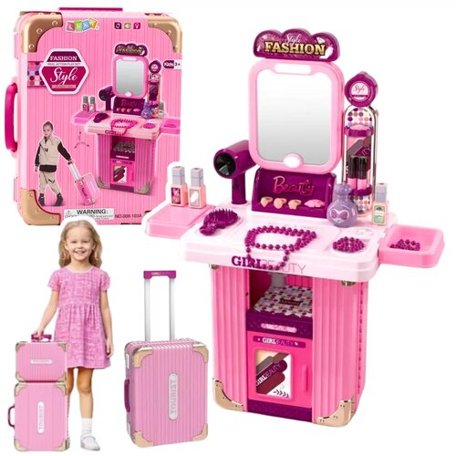 Lean Toys Komplet za ličenje z toaletno mizico v kovčku, dodatki 2 v 1, roza Cene